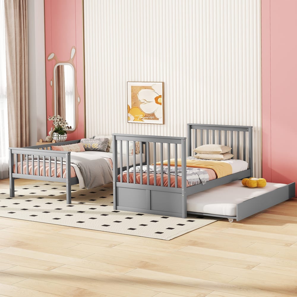 Etagenbett mit Ausziehbett grau 90x190 cm 90x200 cm - Maisons Du