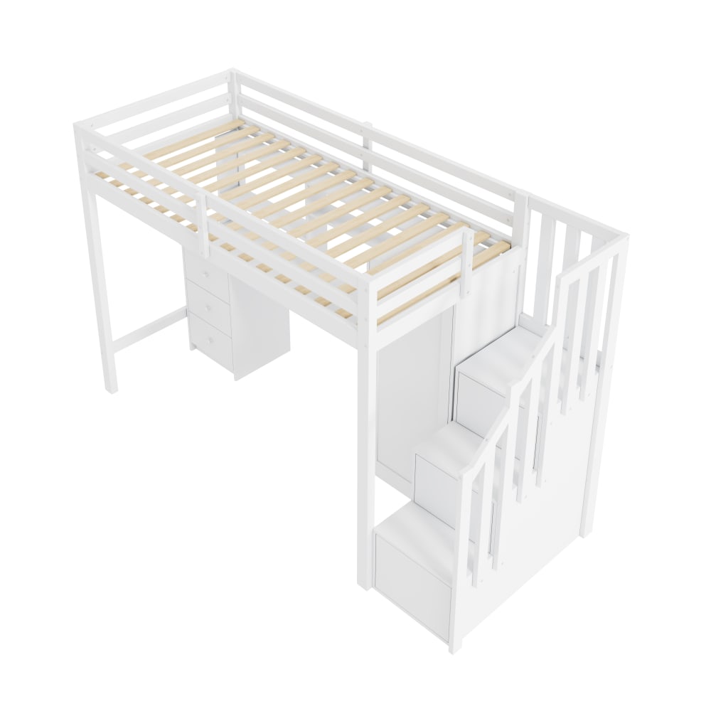 Lit superposé bureau armoire rangements blanc 90x200 cm