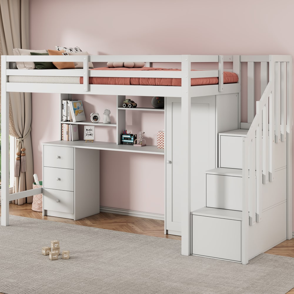 Etagenbett Schreibtisch Schrank Stauraum weiß 90x200 cm - Maisons