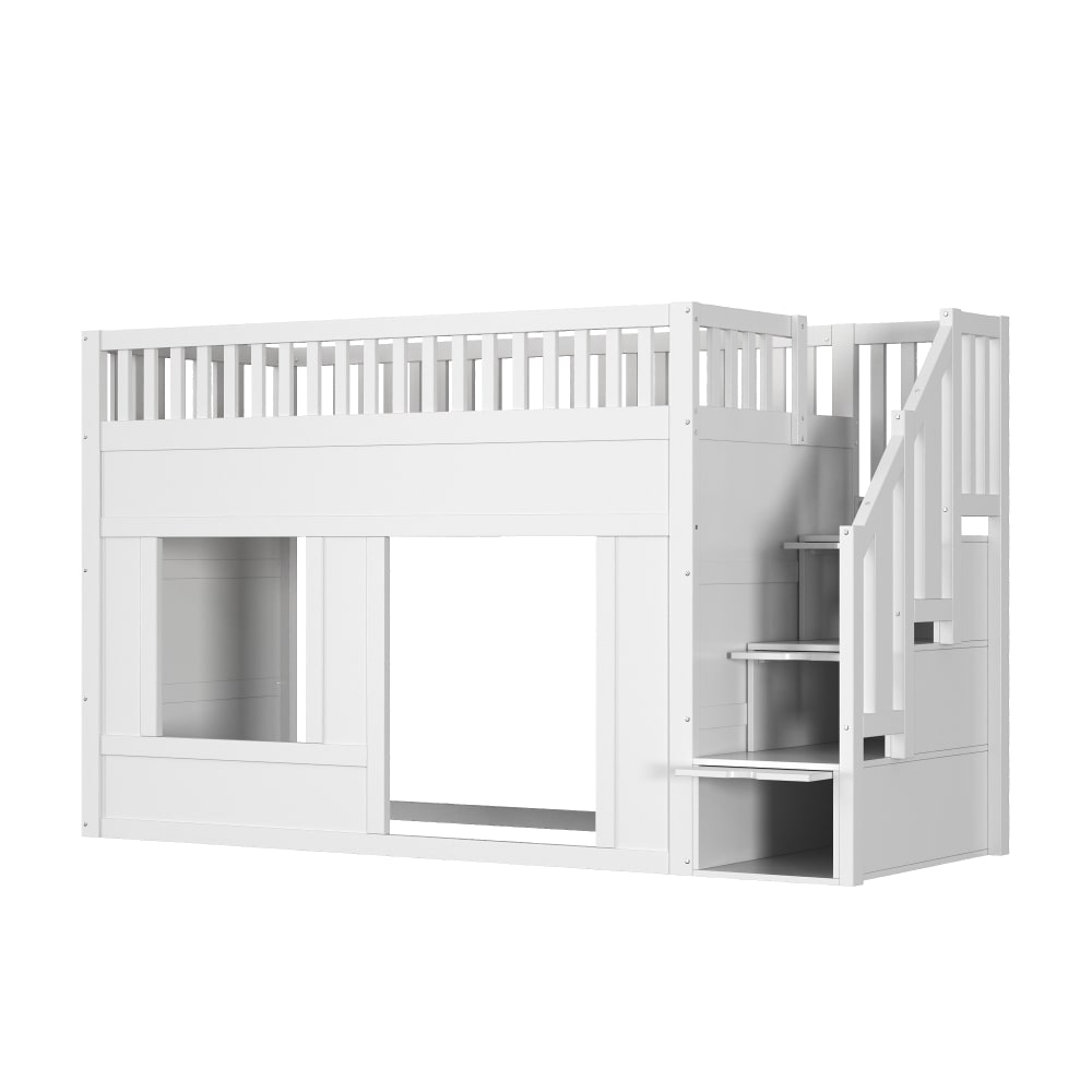 ComfortXL Etagenbett mit Spielraum und Stauraumtreppe weiß 90x200 cm Holz Baby