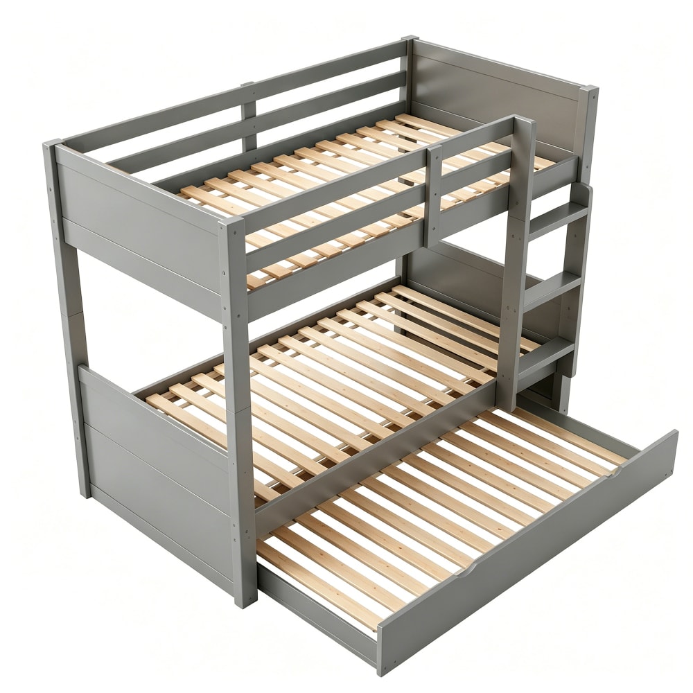 ComfortXL Teilbares Etagenbett mit Ausziehbett grau 90x200 cm Holz Baby