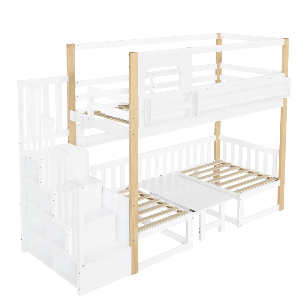Lit superposé avec bureau pliant blanc naturel 90x200 cm