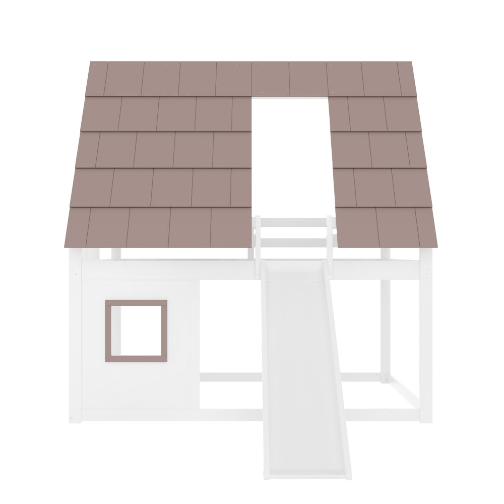 Etagenbett Haus mit Dach und Rutsche weiß braun 140x200 cm -