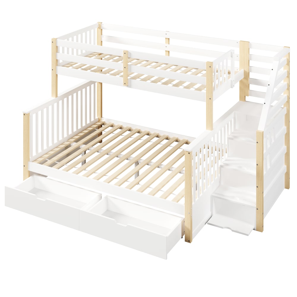 ComfortXL Etagenbett mit Schubladen weiß natur 90x200 cm 140x200 cm Holz Baby