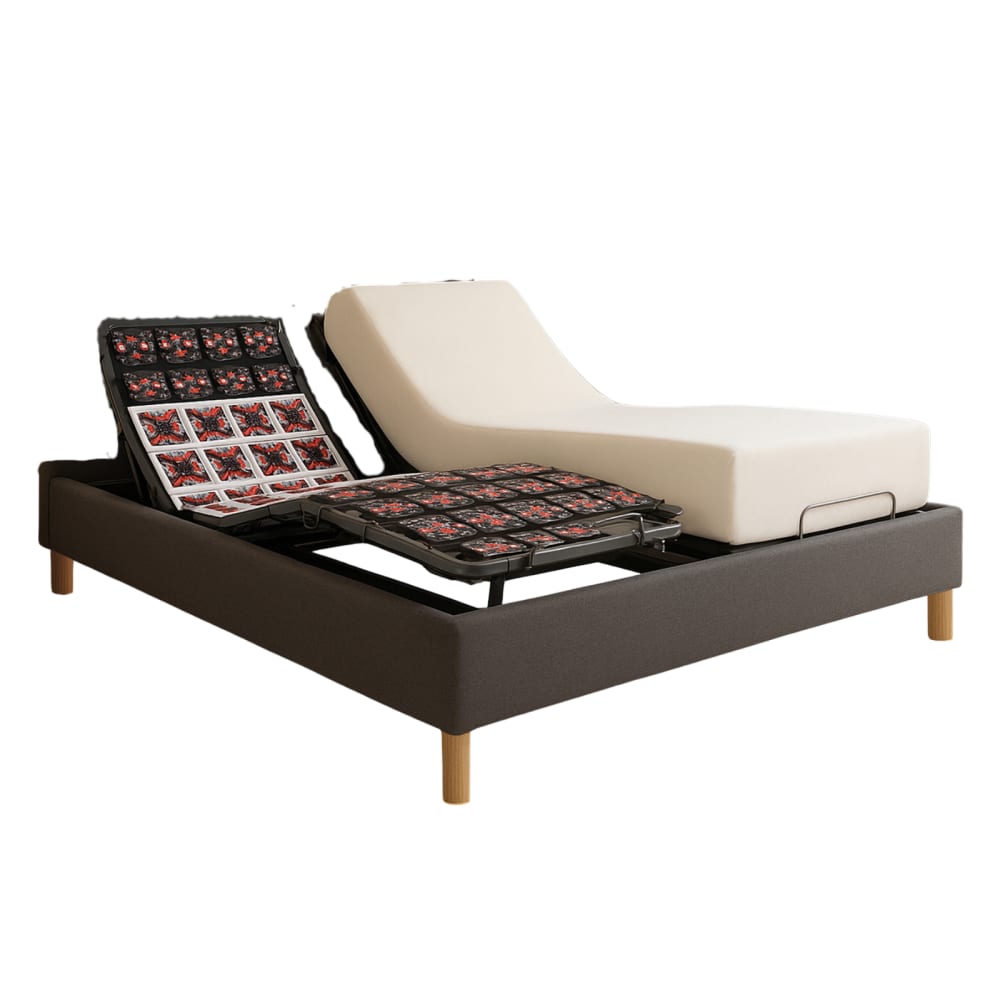 Lit electrique de relaxation tissu gris et matelas 140x190 cm