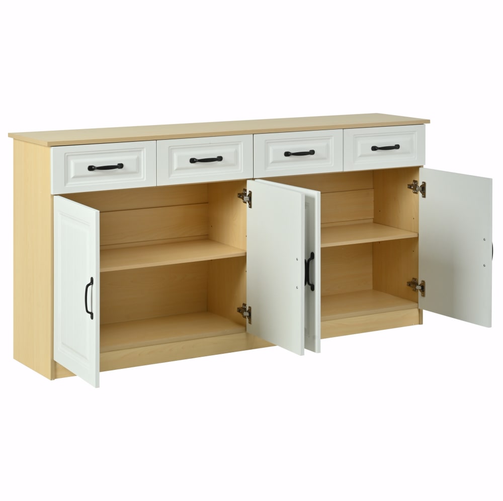 REDOM Sideboard aus MDF mit 4 Schubladen 160x35x80 cm, Weiß/Natur style modern Weiß Spanplatte
