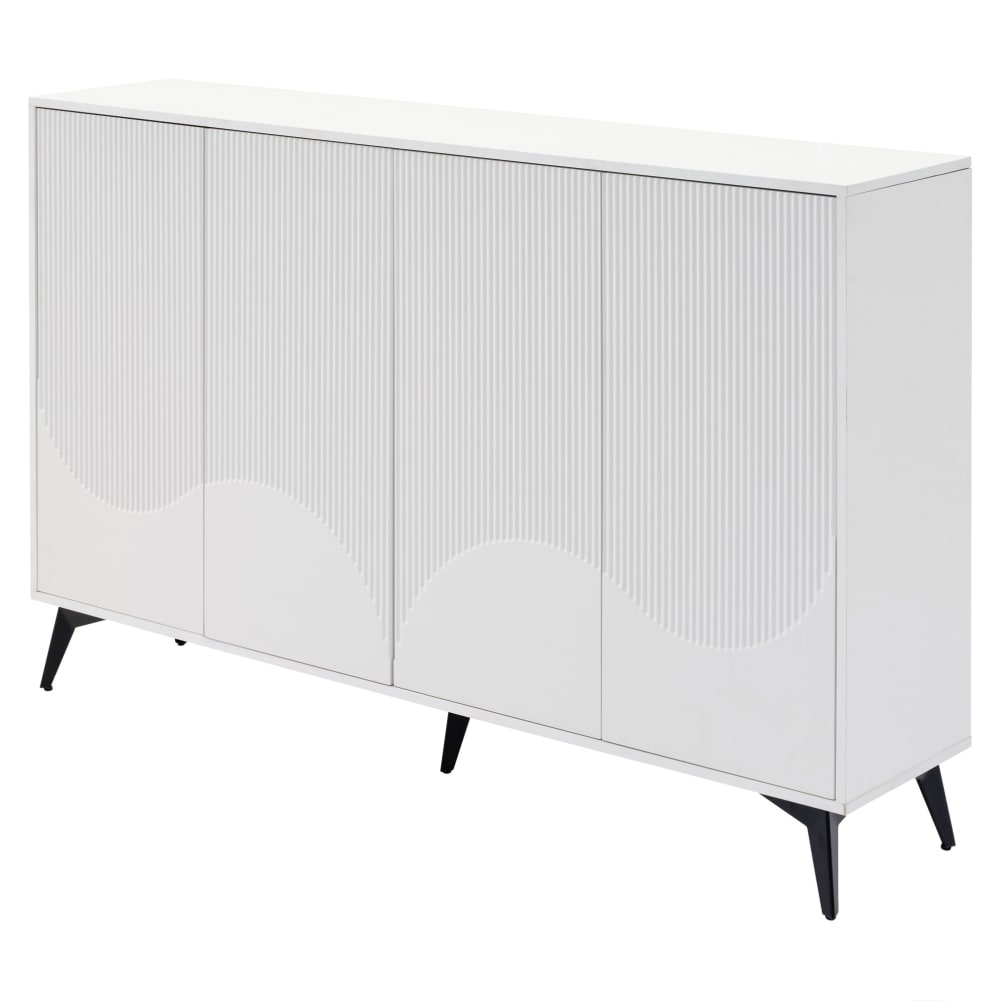 REDOM Sideboard aus Spanplatte mit 4 Türen 160x35x100 cm, Weiß style modern Weiß Spanplatte