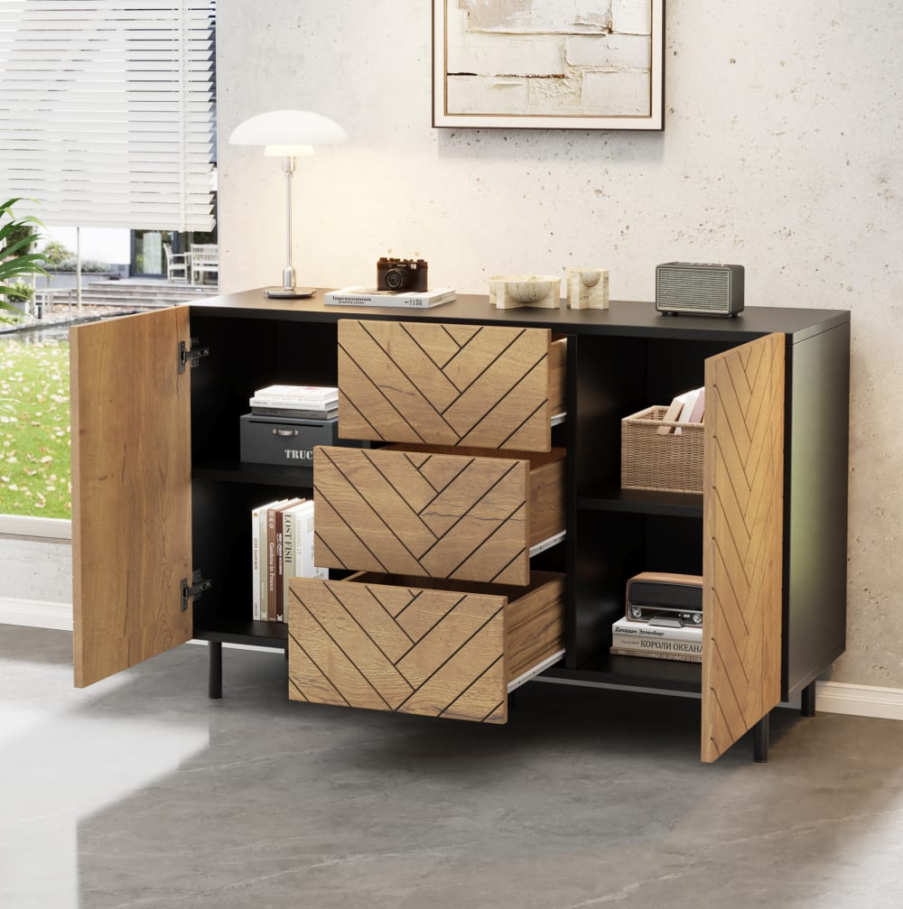 Sideboard aus Spanplatte mit 3 Schubladen 120x40x76 cm, Natur -