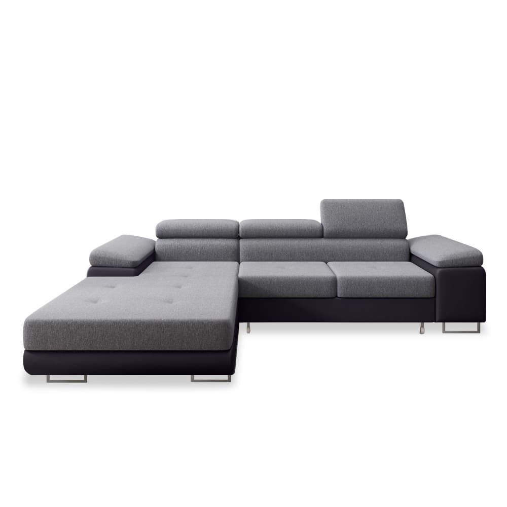 Canapé d'angle gauche convertible 6 places gris et noir