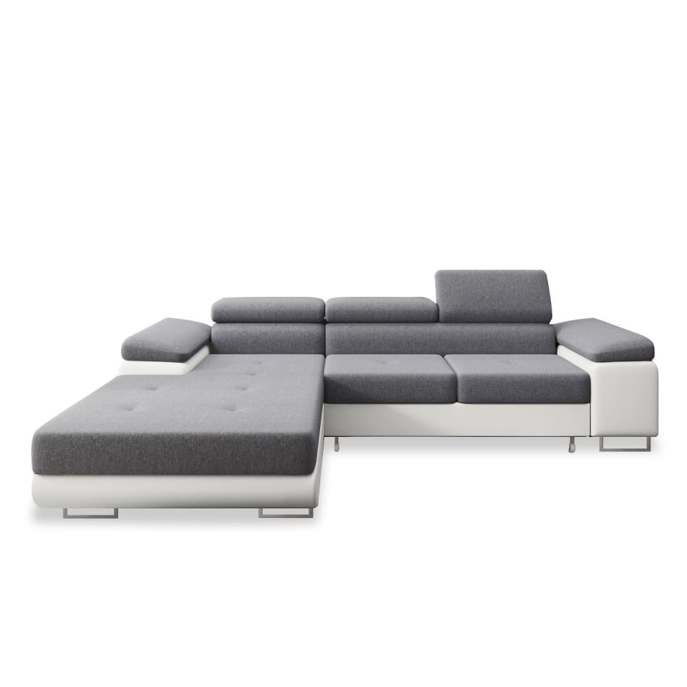 Canapé d'angle gauche convertible 6 places gris et blanc