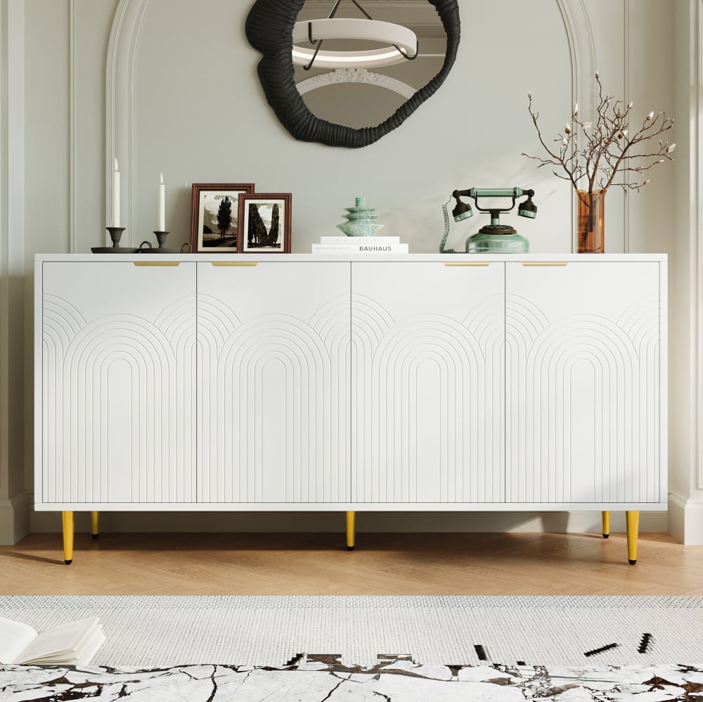 Sideboard aus MDF und Spanplatte mit 4 Türen 160x40x80 cm, Weiß -