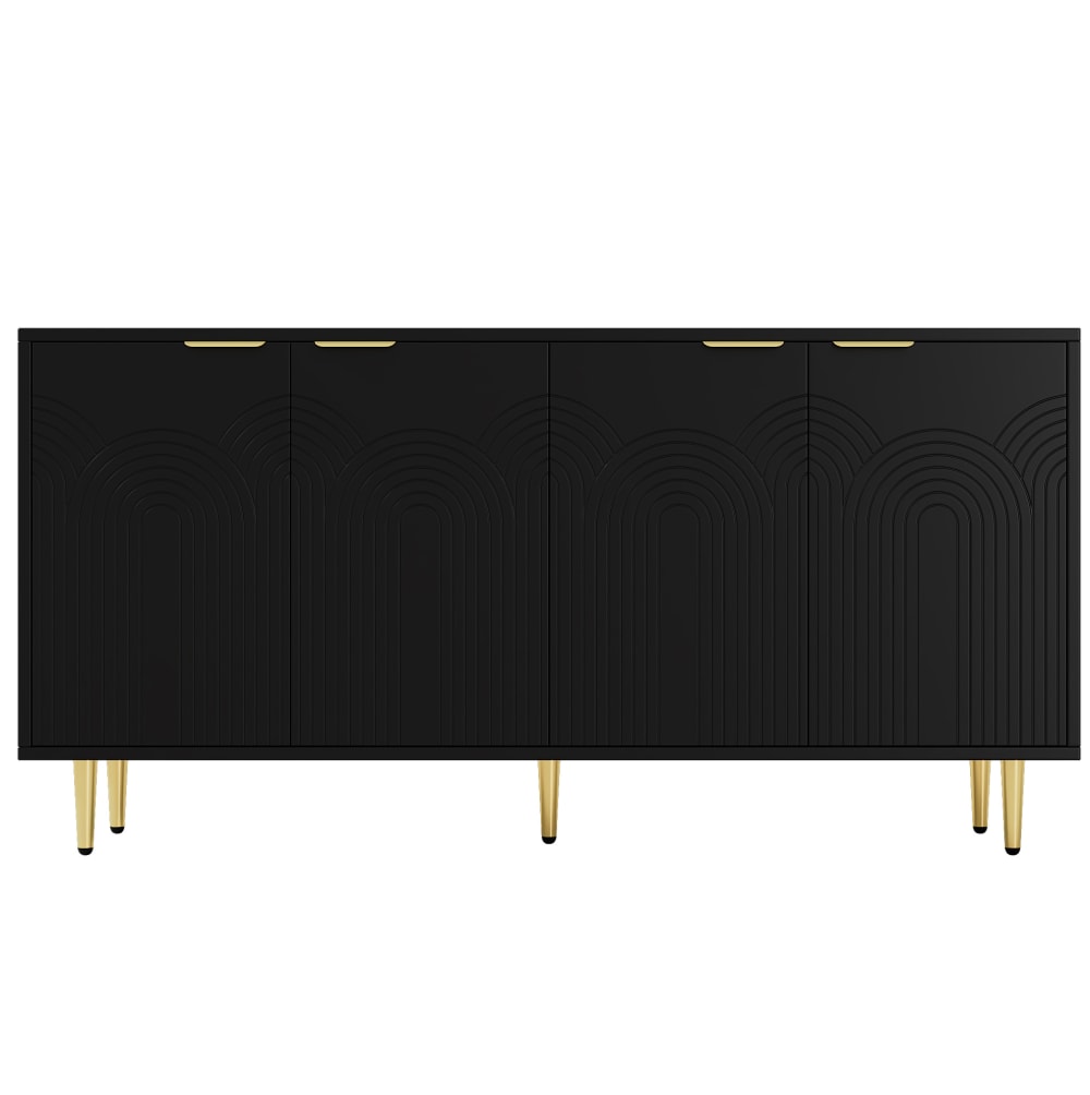 REDOM Sideboard aus MDF und Spanplatte mit 4 Türen 160x80x40 cm, Schwarz Schwarz Spanplatte
