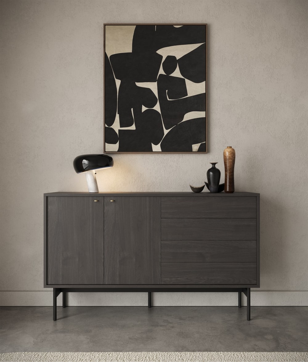 Buffet 2 portes et 4 tiroirs frêne noir 154 cm