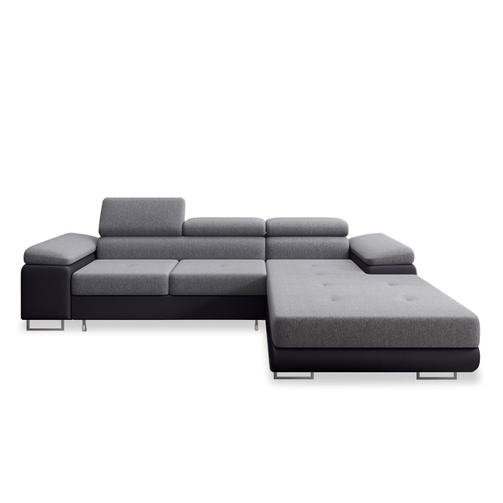 Canapé d'angle droit convertible 6 places gris et noir