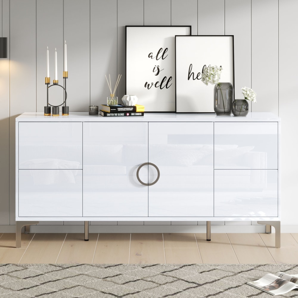 Sideboard aus MDF mit 4 Schubladen 150x38x59,5 cm, Weiß - Maisons