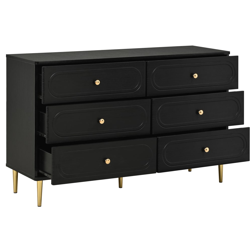 REDOM Sideboard aus Holzwerkstoff mit 6 Schubladen 120x40x75 cm, Schwarz Schwarz Spanplatte