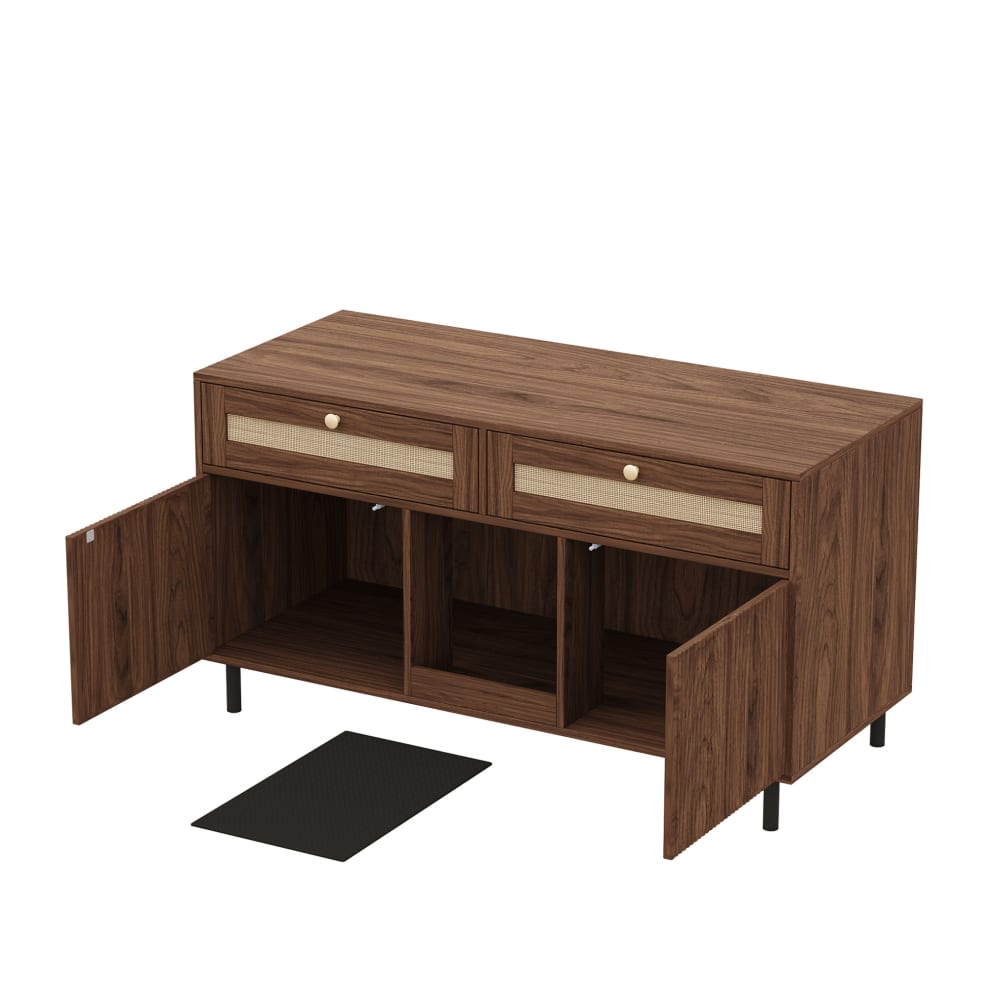 Meuble pour litière en panneau de particules avec rangement walnut