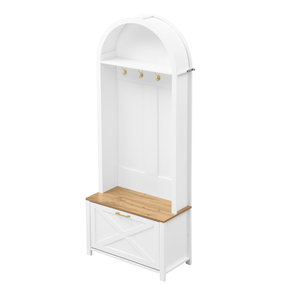 REDOM Garderobenschrank aus Spanplatte mit Schuhfach 75x35x195 cm, Weiß style modern Weiß Spanplatte