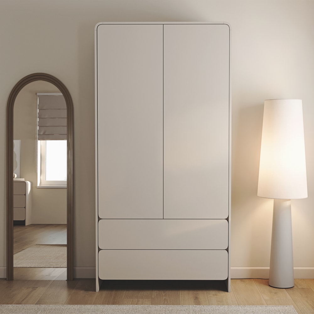 Kleiderschrank 2-türig, Kleiderstange, 2 Schubladen, Kaschmir 100