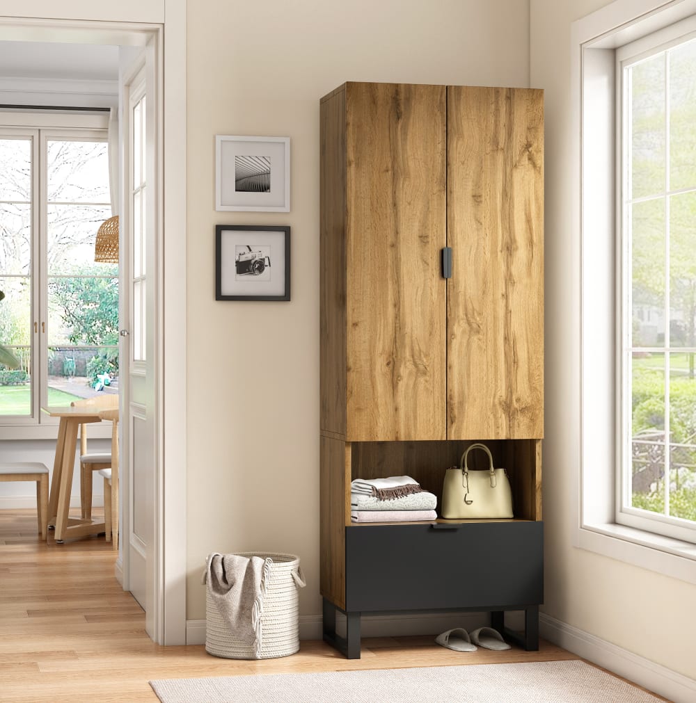 Garderobenschrank aus Spanplatte mit Schubfach 180x65x38 cm,