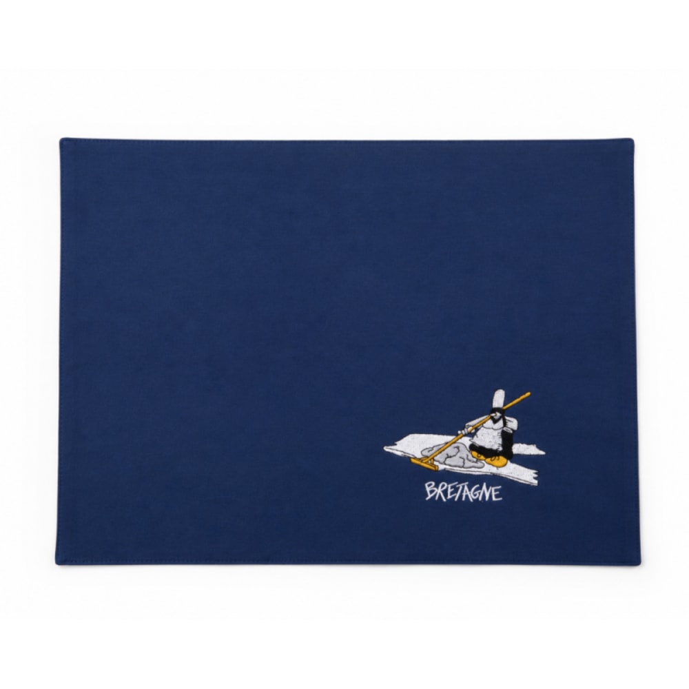 Set de table bleu brodé mam goudig bretagne - coton - 33x48cm - bleu