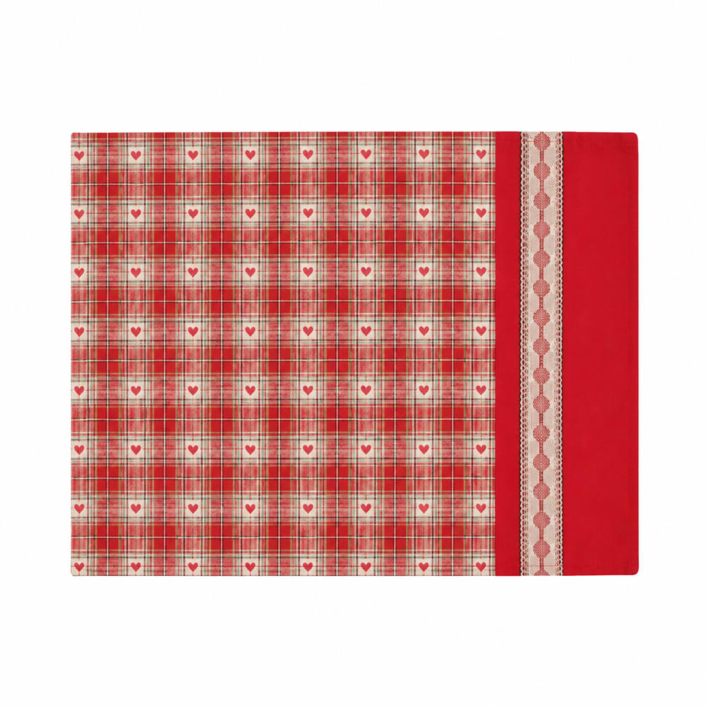 Set de table réversible à carreaux rouges et motifs cœurs - 33x48cm