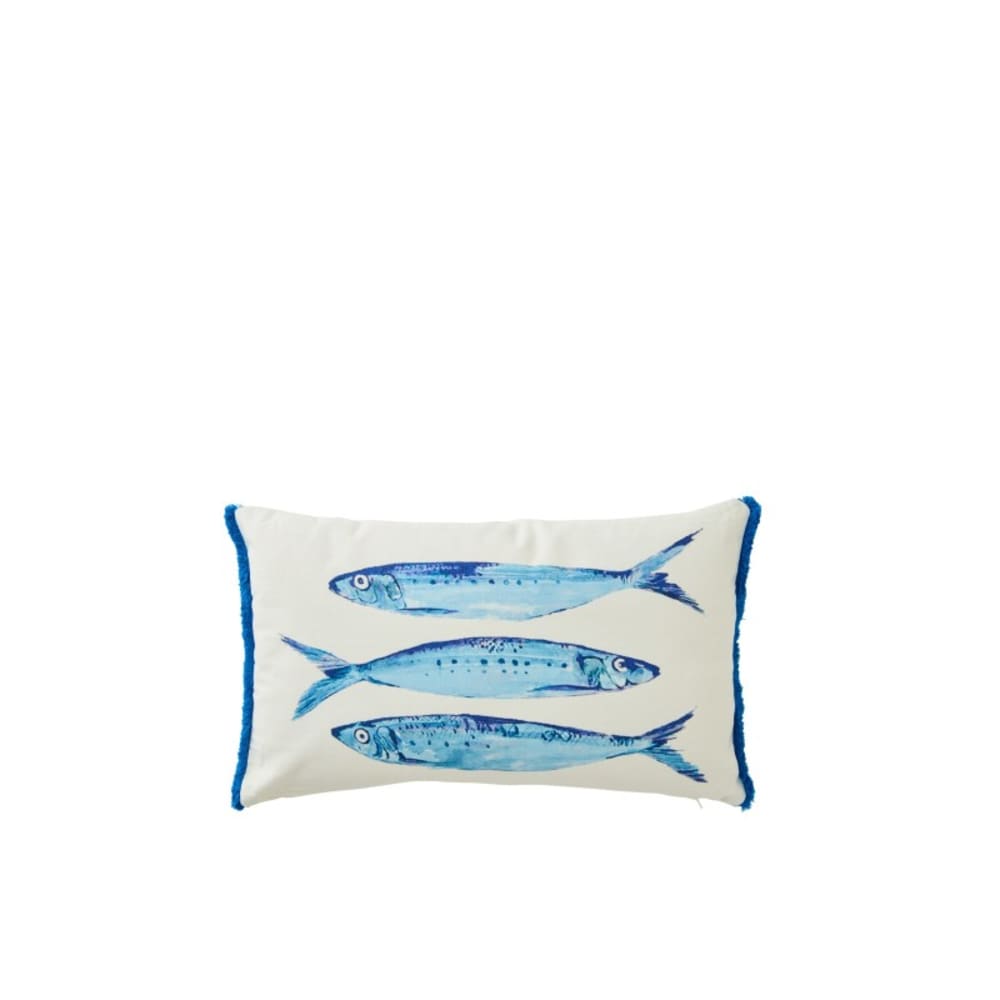 Coussin poisson rectangulaire en coton bleu et blanc 50x30x10 cm