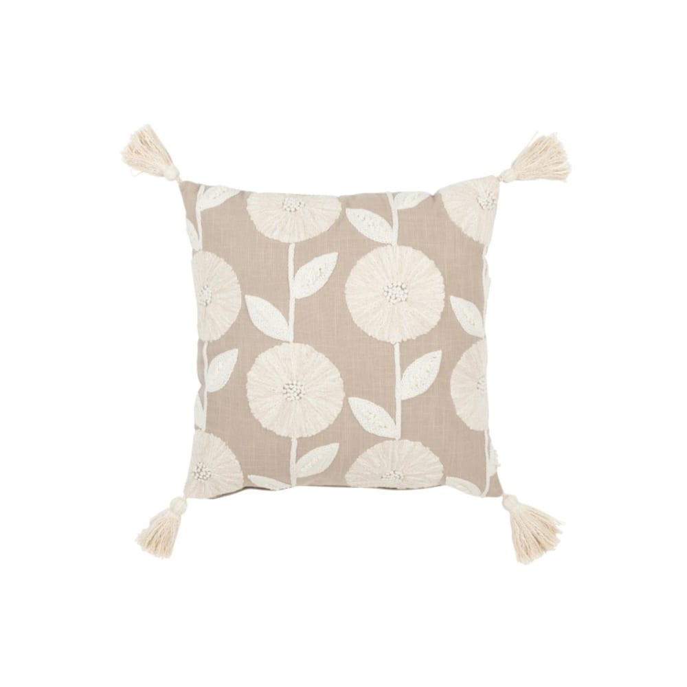 Coussin fleurs/feuilles en coton/lin/polyester gris 45x45x15 cm
