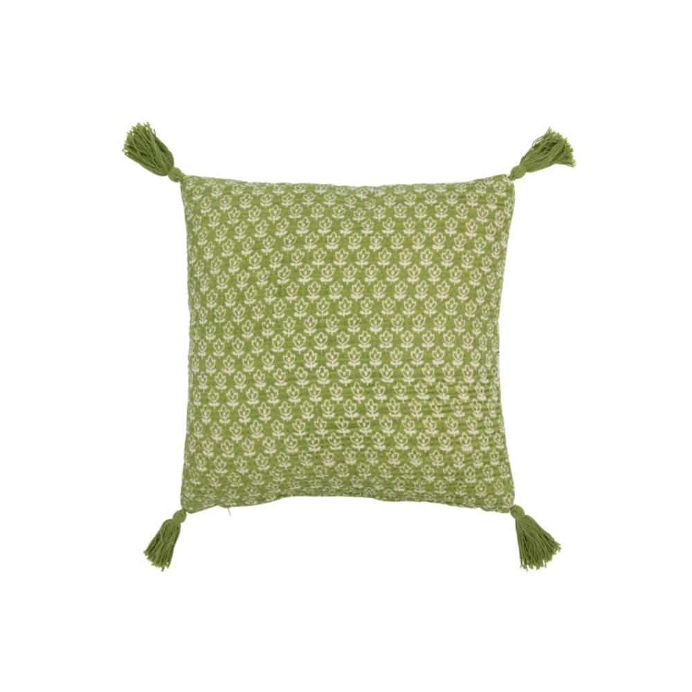 Coussin fleurs+floches en coton vert 45x45x12 cm