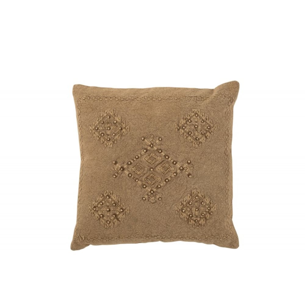 Coussin avec broderie en coton marron 45x45x15 cm