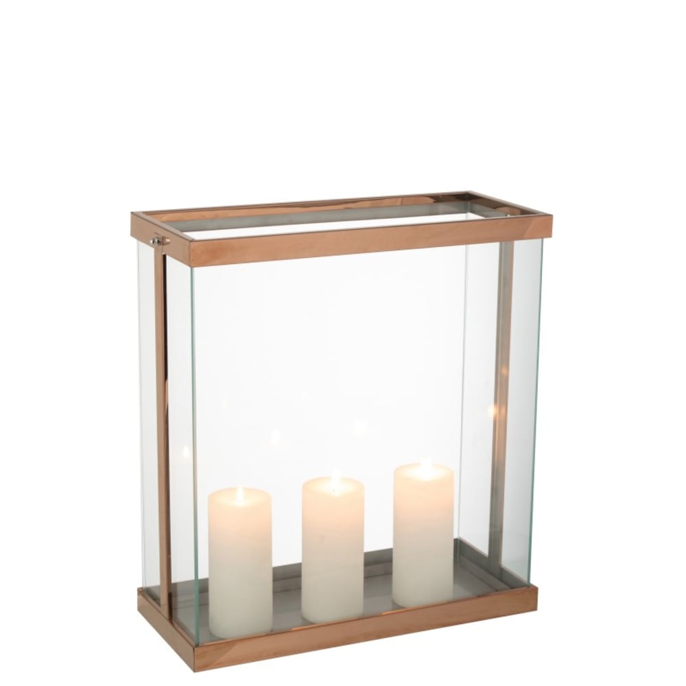 Lanterne rectangulaire en verre doré 41.5x18x45 cm