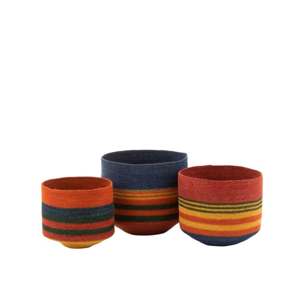 juego de cestas redondas de juncoratanbambu multicolor 30x30x26 cm