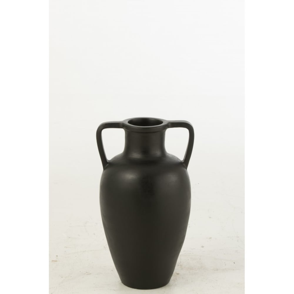 jarron de ceramica negra con 2 asas 30x30x48 cm