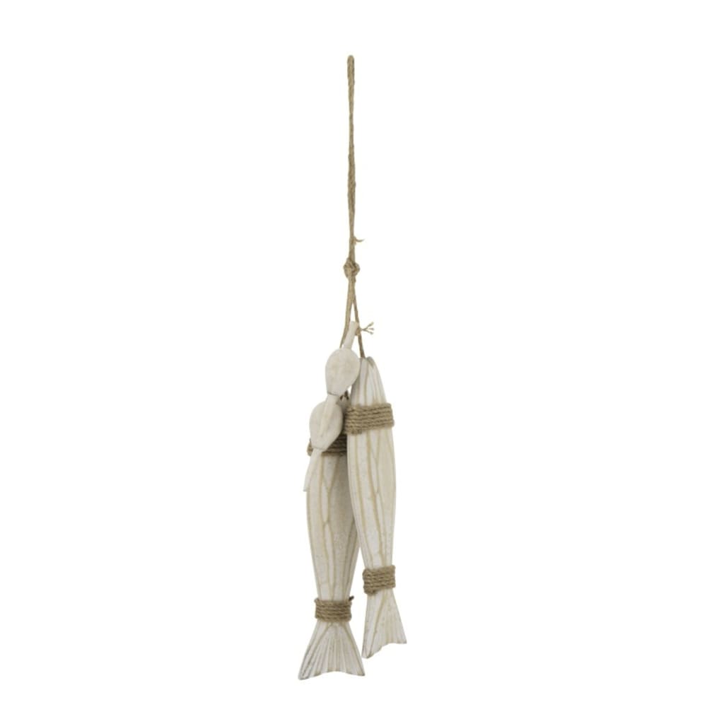 Suspension de poisson en bois blanchi 7x4x65 cm