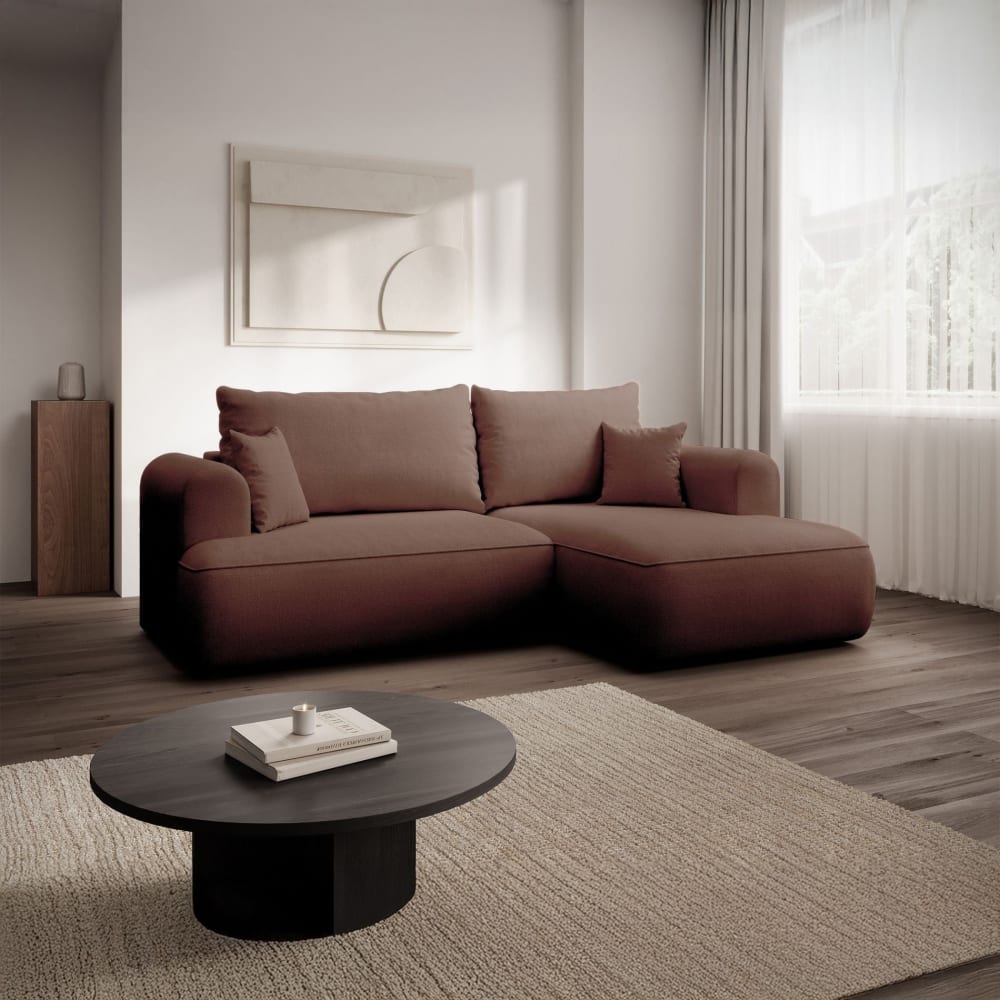 Ecksofa mit Schlaffunktion, rechts, Kupfer, Chenille Easy Clean -