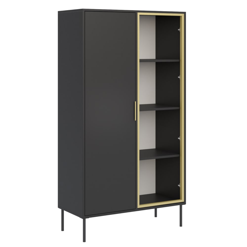 Selsey Vitrine zweitürig mit Glasfront, 90 cm, Schwarz style modern Schwarz Spanplatte