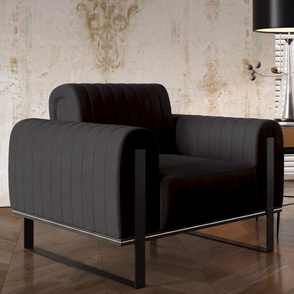 Sessel, 106 cm, Samt Schwarz schwarze Füße - Maisons Du Monde