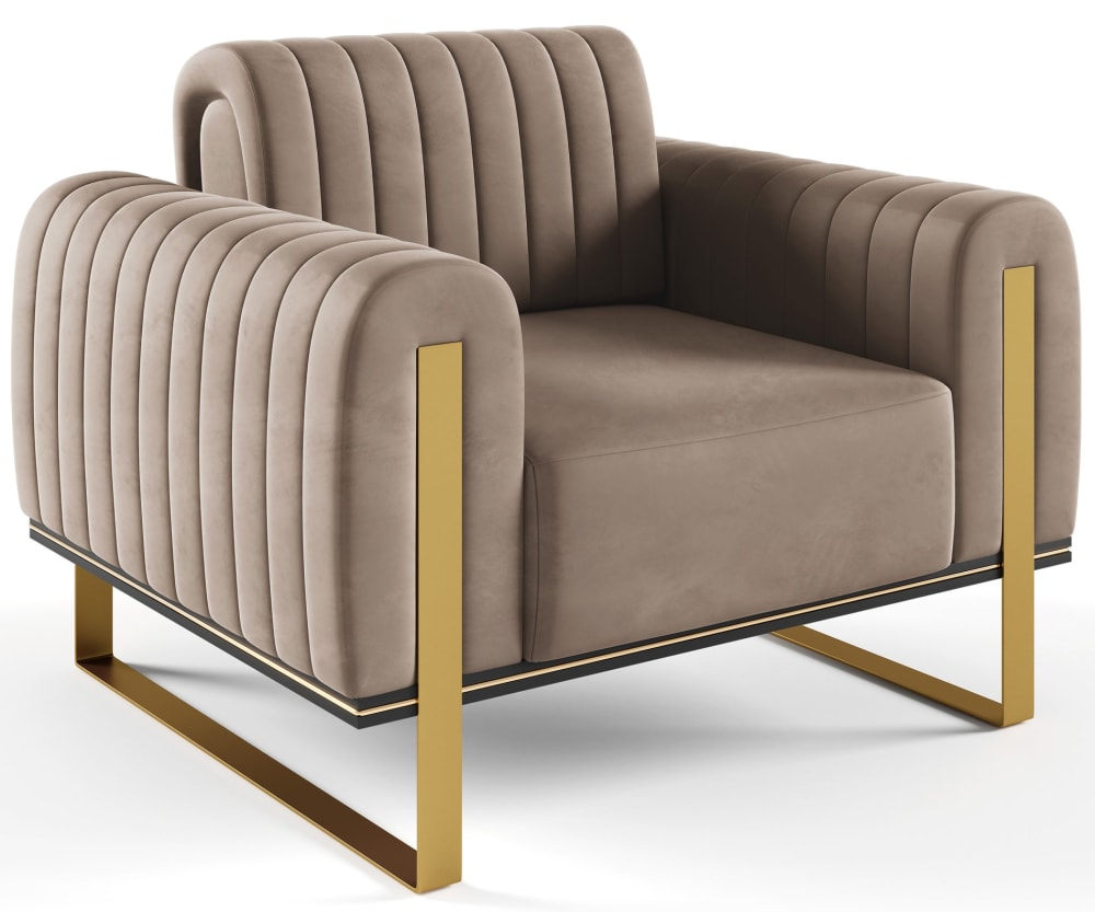 Selsey Sessel, 106 cm, Samt Beige goldene Füße style classic chic Beige Holz