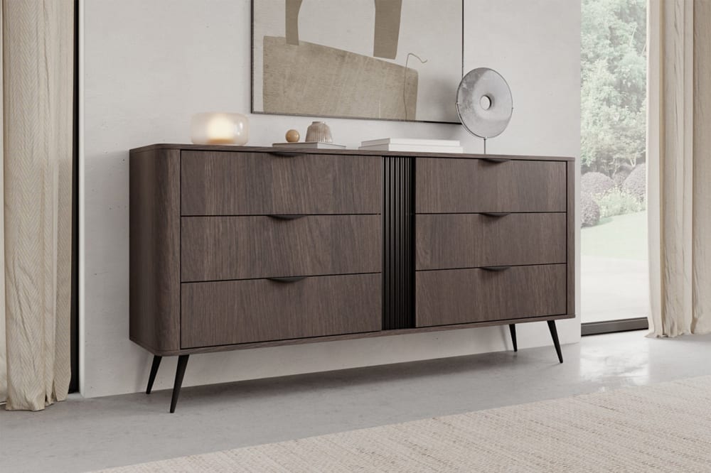 Kommode mit sechs Schubladen, Dunin-Eiche, 163 cm - Maisons Du