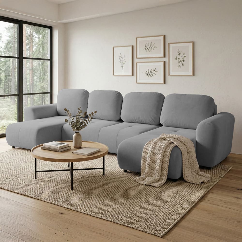 Wohnlandschaft mit Schlaffunktion, U-Form, OLIDO - Grau - Maisons