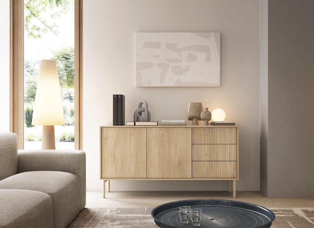 Sideboard 3-türig,3 Schubladen, Cremona Eiche, 153 cm - Maisons
