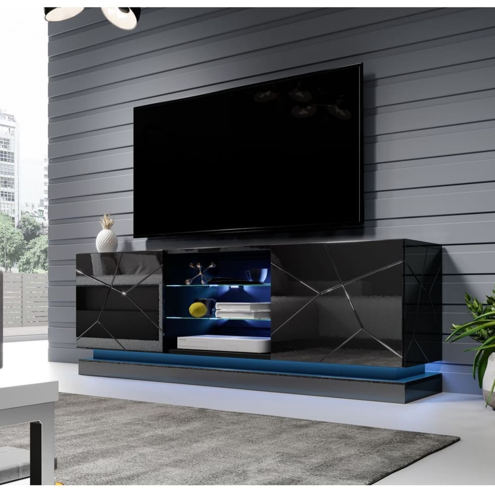 Schwarzer Designer-TV-Schrank 160 cm mit LED - Maisons Du Monde