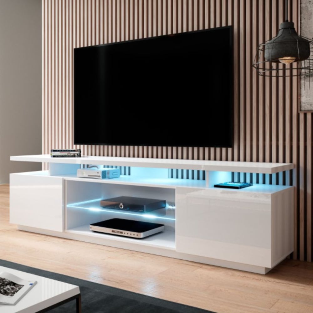 Glänzend weißer LED-TV-Schrank 180 cm - Maisons Du Monde