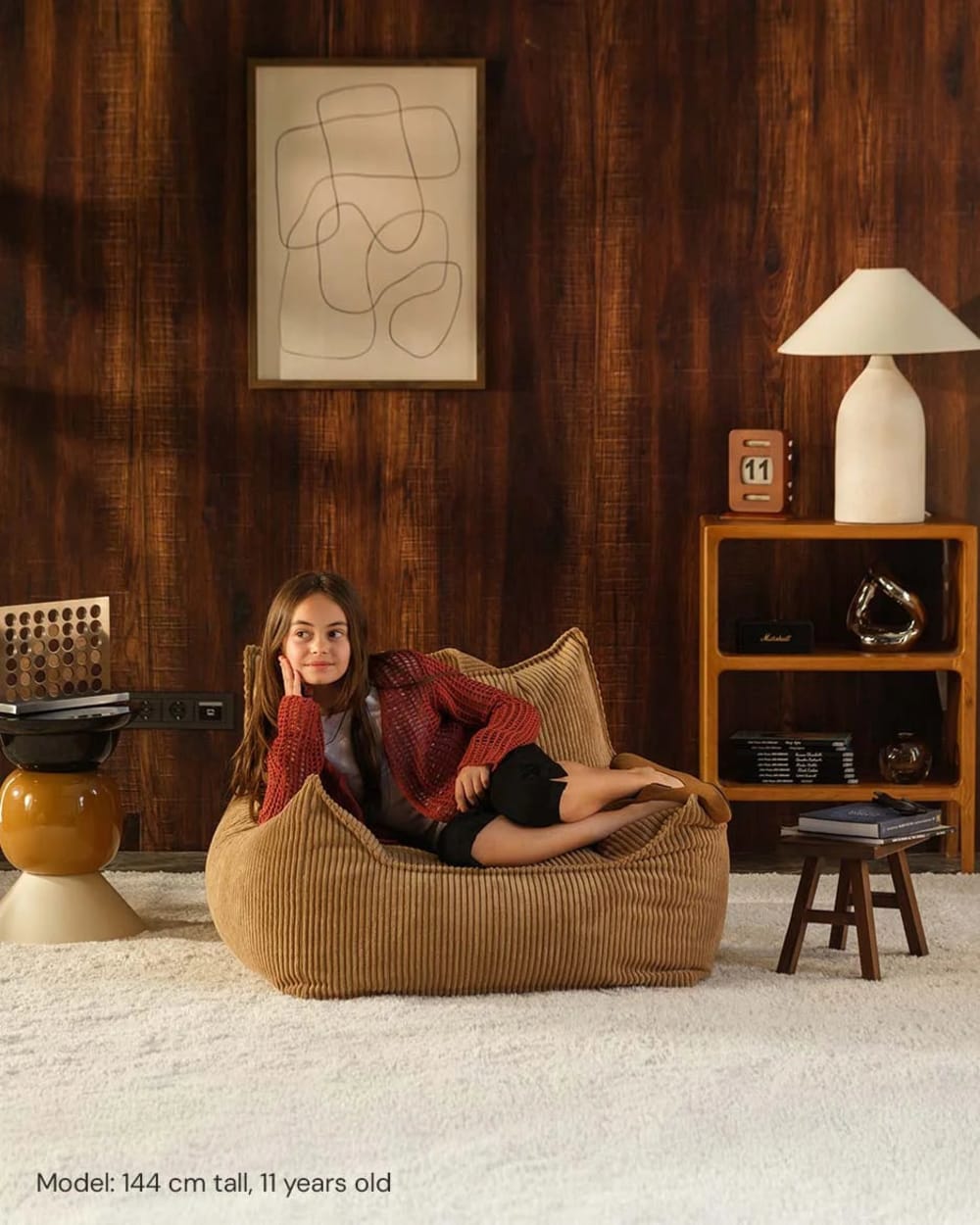 Club Sessel für Teenager aus Breitcord 56 x 90 x 82 cm, Toffee -
