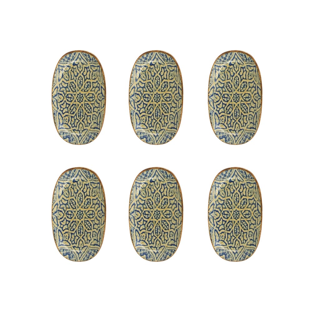 Lot de 6 assiettes ovales 19cm en porcelaine bleu Lot de 6 assiettes ovales 19cm en porcelaine bleu