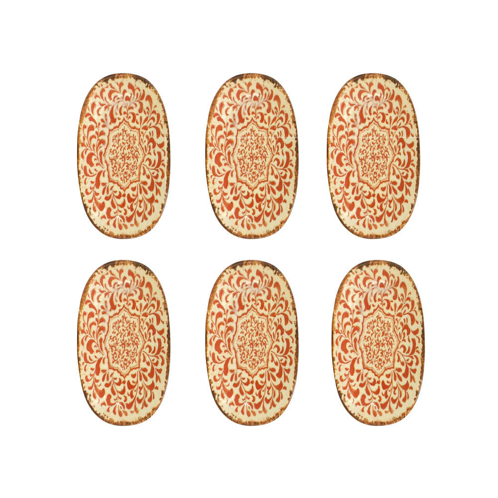 Lot de 6 assiettes ovales 23,5cm en porcelaine rouge Lot de 6 assiettes ovales 23,5cm en porcelaine rouge