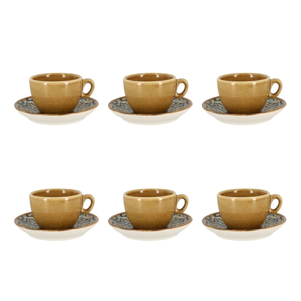 Lot de 6 tasses 16cml et soucoupes en porcelaine bleu