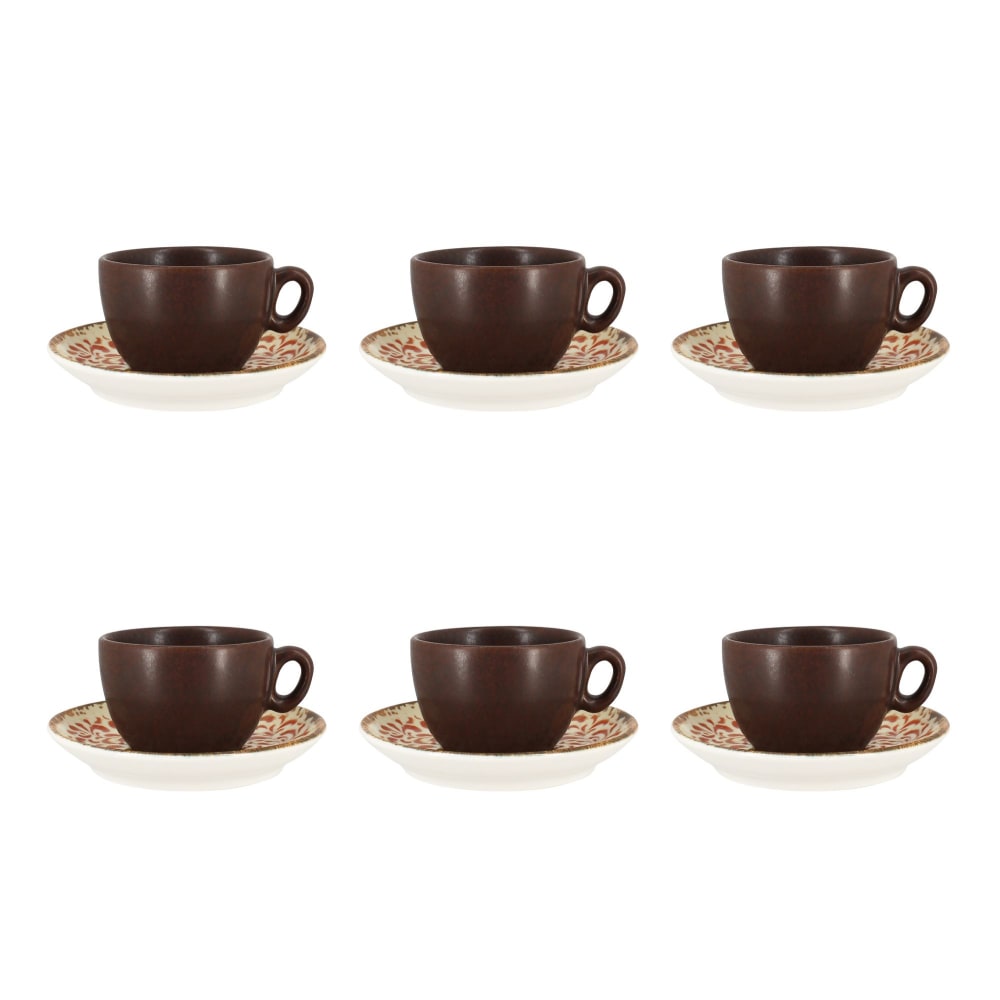 Lot de 6 tasses 16cml et soucoupes en porcelaine rouge
