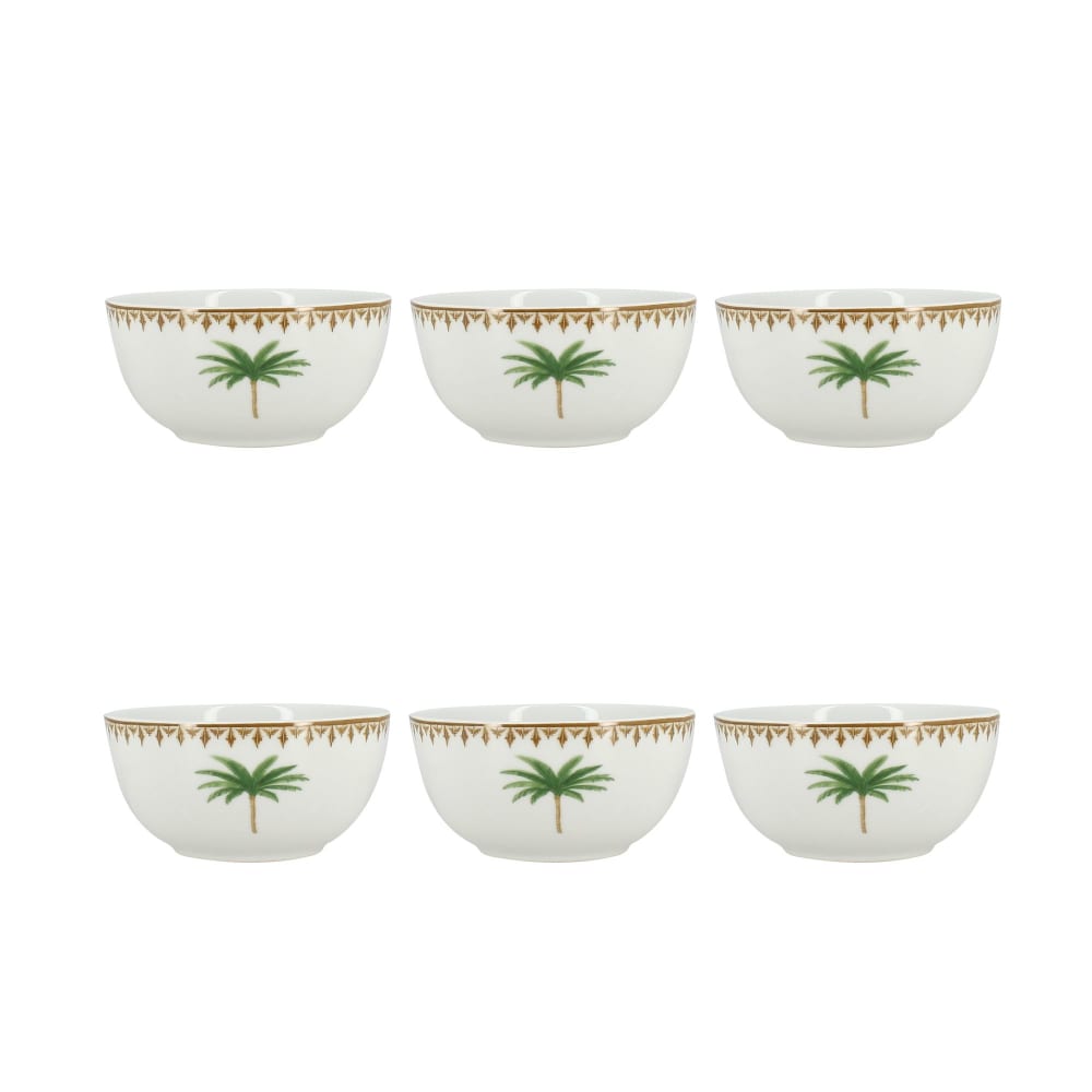 Lot de 6 bols 45cl en porcelaine à motif palmier