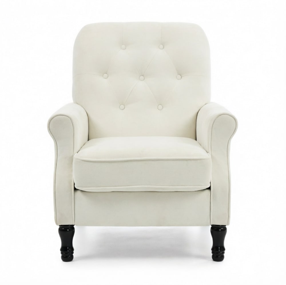 Fauteuil 1 place en tissu lin avec coussin épais et ressorts, crème